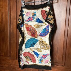 Avon Folding Fans of the World Satin Scarf pink black blue 34.5”x34.5” Square